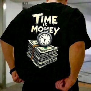 Men's Black Graphic Tee with Time Design